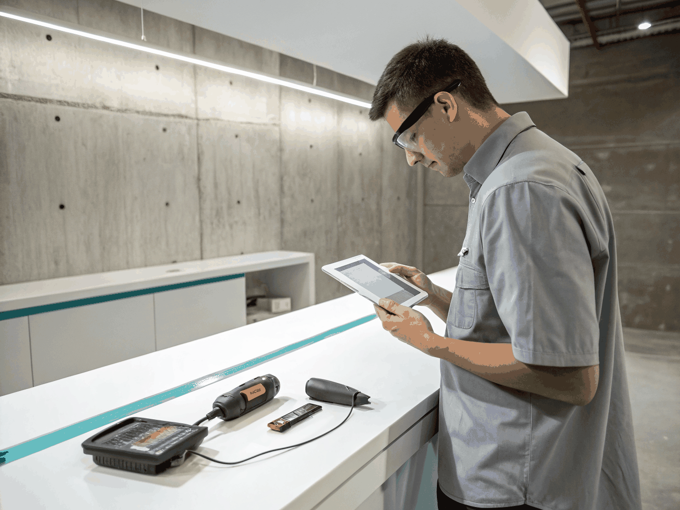 Mobile and tablet application mockup showing industrial asset tracking